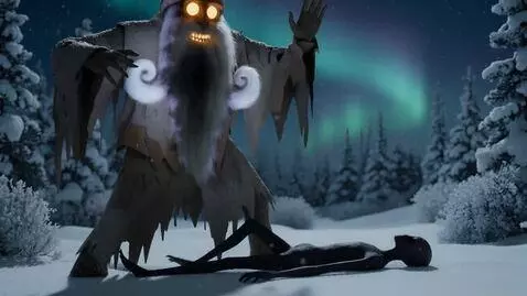 AI Video from prompt: A dramatic, supernatural moment in a snow-covere