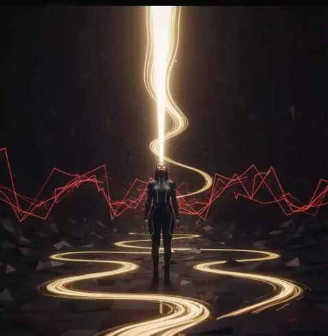 AI Video from prompt: A column of golden energy emanates from the girl