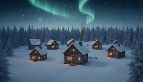 AI Video from prompt: Snow falls heavily on this quaint snowcapped vil