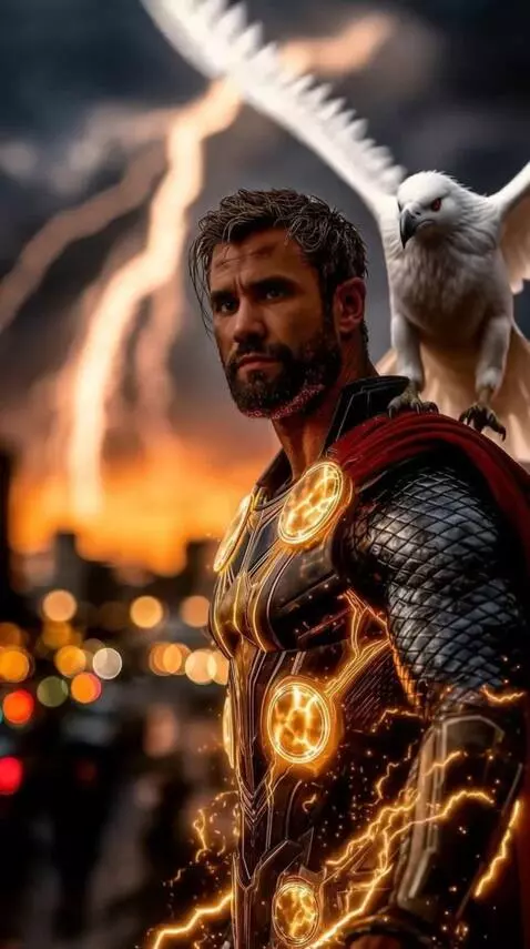 AI Video from prompt: A large white crow flies in and sits on his shou