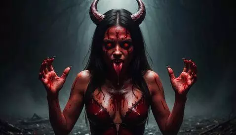 AI Video from prompt: The demon starts licking the screen.