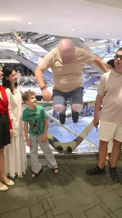 AI Video from prompt: Man from the center of the picture jumps into th