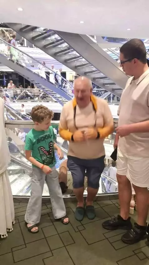 AI Video from prompt: Man from the center of the picture jumps and  te