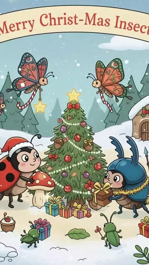 AI Video from prompt: 🎄 15-Second Christmas Insects Video Plan Style: 