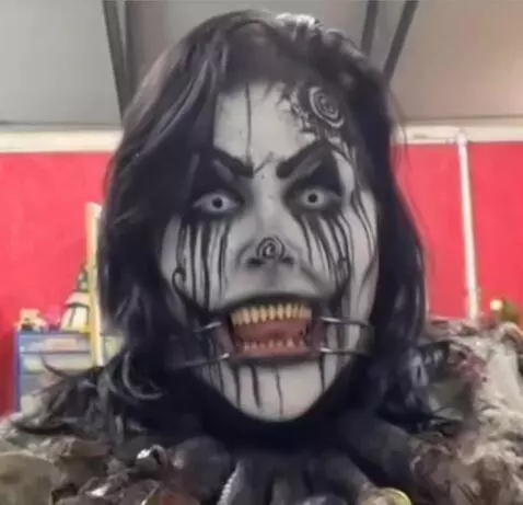 AI Video from prompt: Looking at viewer mouth wide open sticking tongu