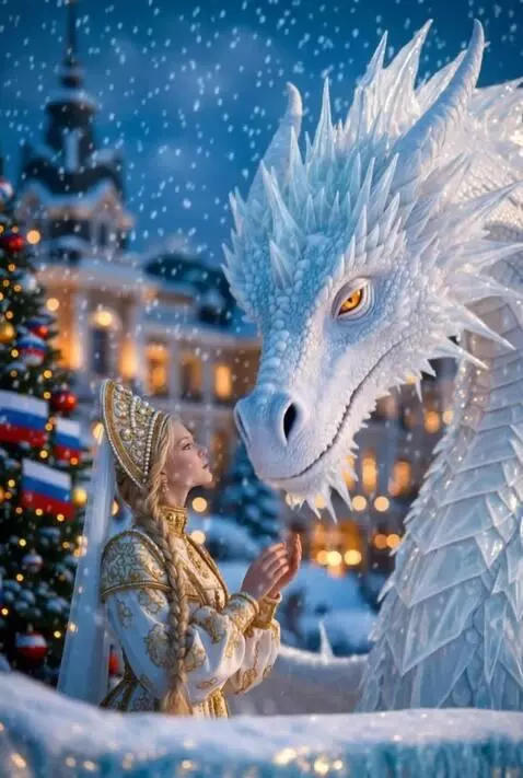 AI Video from prompt: She kisses the dragon and then it flies into the