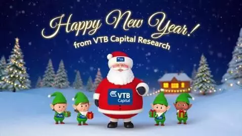 AI Video from prompt: Happy new year card. Logo vtb capital as santa c