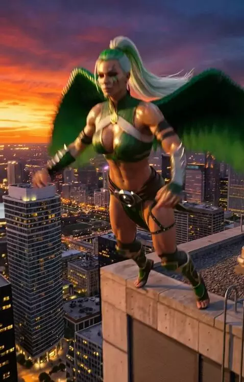 AI Video from prompt: She jumps down and, as she falls, spreads her gr