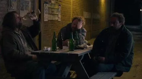 AI Video from prompt: people drink alcohol, they are drunk, unkempt, a