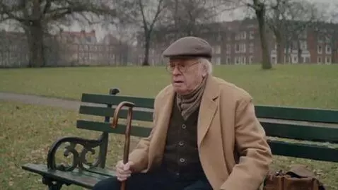 AI Video from prompt: Grandpa is sitting on a bench and a brick flies 