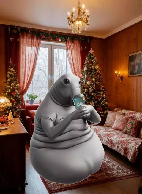 AI Video from prompt: Character with pleasure sips from cup in his han