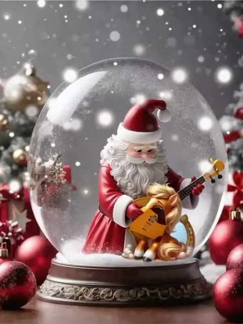 AI Video from prompt: Father Frost plays the balalaika, and the Horse 