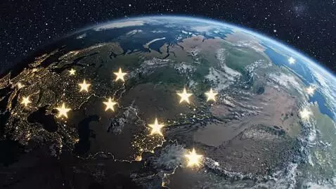 AI Video from prompt: View over the Russia from cosmos at night. In di