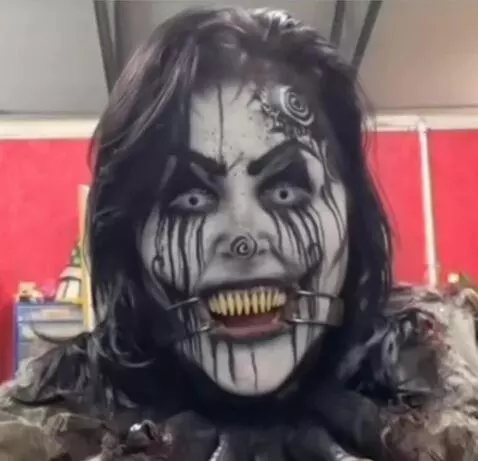 AI Video from prompt: Looking at viewer mouth wide open sticking out t