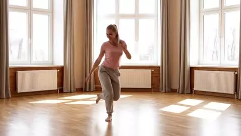 AI Video from prompt: A person is dancing in a hall, a girl in a 9:16 