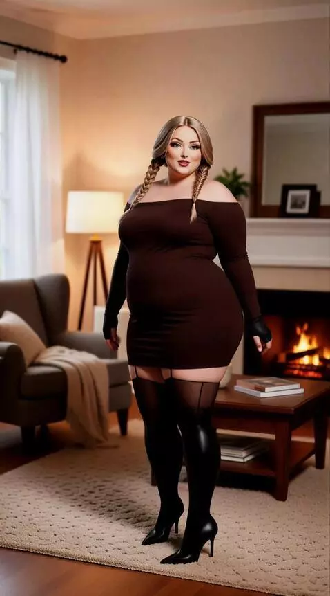 AI Video from prompt: In the room with the fireplace, a pretty, charmi