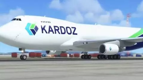 AI Video from prompt: Airplane with kardoz logo on side take off, carg