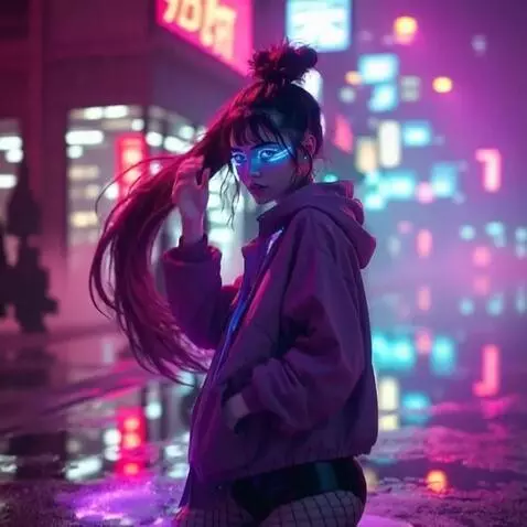 AI Video from prompt: "Ultra-detailed cyberpunk anime girl with long f