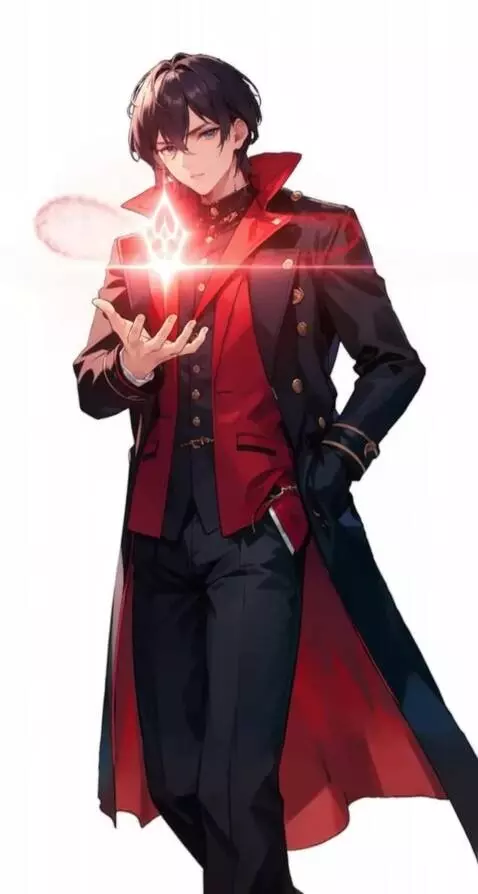 AI Video from prompt: The character holds out his hand. A magical red 