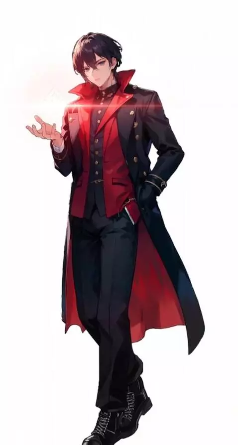 AI Video from prompt: The character holds out his hand. A magical red 