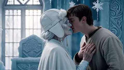 AI Video from prompt: An elderly eighty-year-old snow queen with a fro