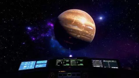 AI Video from prompt: Video from first-person POV inside a spaceship c