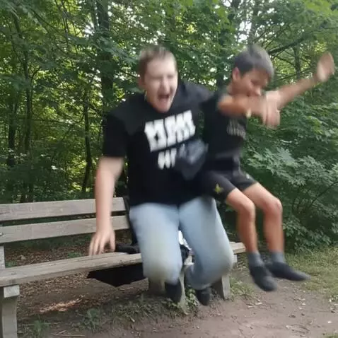 AI Video from prompt: they jump and scream while camera shakes and the