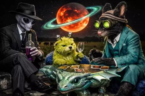 AI Video from prompt: The rat puts down the card and picks up another 