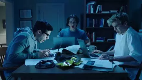 AI Video from prompt: (INT. DORM ROOM - NIGHT) On the table — three la