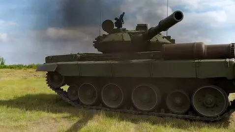 AI Video from prompt: A tank comes out into the clearing, and there wa