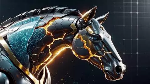 AI Video from prompt: Close-up majestic cybernetic horse head and uppe