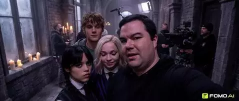 AI Video from prompt: Cinematic behind-the-scenes selfie photo, THIS P