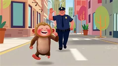 AI Video from prompt: kid-safe cute cartoon: sweaty funny monkey with 