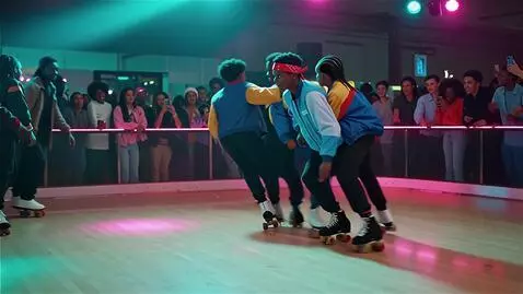 AI Video from prompt: Cinematic roller-skating action sequence inside 