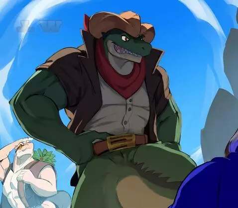 AI Video from prompt: Alligator lizard dude noticed some one has falle