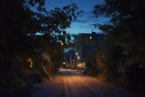 AI Video from prompt: The camera smoothly rises above the streetlight 