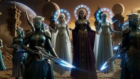 AI Video from prompt: Epic sci-fi fantasy cinematic scene. Beautiful a