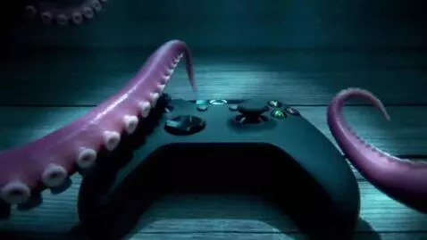 AI Video from prompt: An XBOX gamepad is lying on the wooden floor, oc