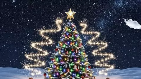 AI Video from prompt: A beautiful Christmas tree in the snow against t