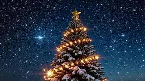 AI Video from prompt: A beautiful Christmas tree in the snow against a