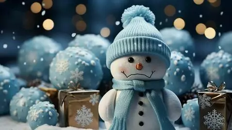 AI Video from prompt: The snowman changes his smile to a sad expressio