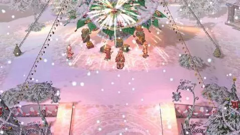 AI Video from prompt: A firework explodes upward above in-game charact