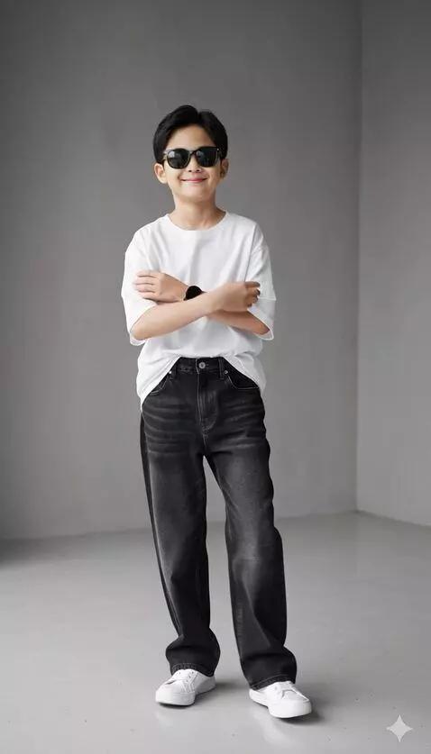 AI Video from prompt: “The boy crosses his arms with a subtle smile, c