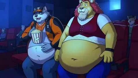 AI Video from prompt: The fat anthropomorphic lion and raccoon get up 