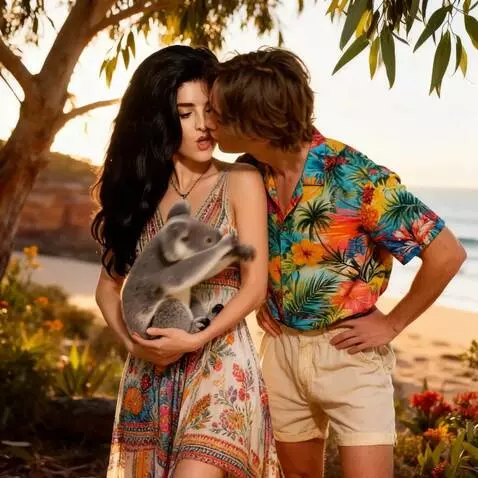 AI Video from prompt: A man leans towards a woman to kiss her, and at 