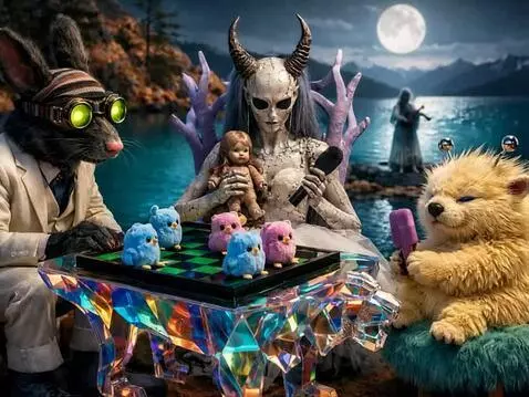 AI Video from prompt: The devil slowly brushes the dolls hair and hums