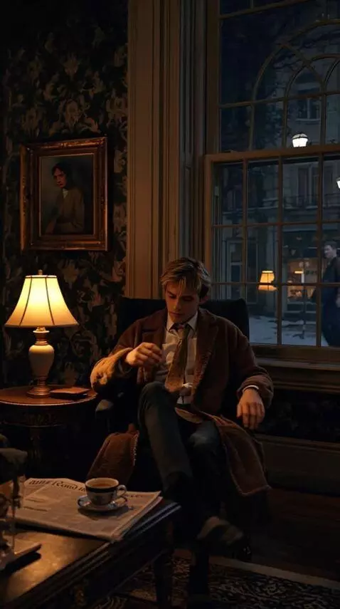 AI Video from prompt: The man gets up, goes to the window and looks ou