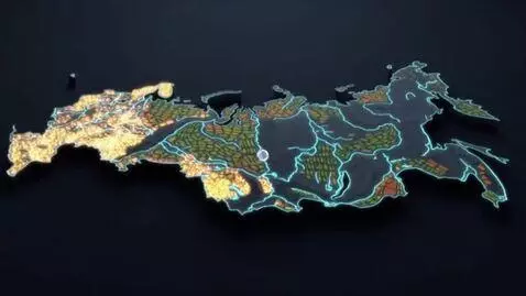 AI Video from prompt: Top-down view of the map of Russia on a dark neu