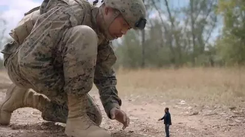 AI Video from prompt: An army man finds a one-inch man next to his boo