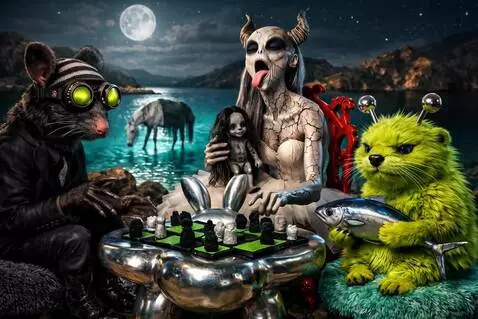 AI Video from prompt: The woman yawns and moves a game piece. The rat 